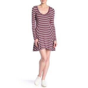 Love, Fire Women's Striped V-Neck Swing Dress Red Stripe Size L